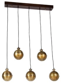 Industrialna lampa wisząca brązowa z drewnem 5-świateł - HaichaPrzemysłowy Oswietlenie wewnetrzne