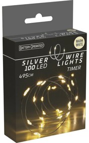Drut świetlny z timerem Silver lights 100 LED, ciepła biała, 495 cm