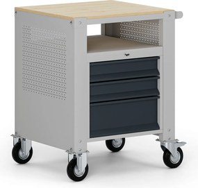 Mobilny kontener G9, 1 półka, 3 szuflady, 675 x 595 x 865-1130 mm, szary/grafitowy