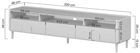 Szafka RTV Amilio 200 cm z szufladami na nóżkach - kaszmir / dąb olejowany / uchwyty dąb jasny