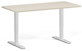 Biurko z regulacją wysokości, 160x80 cm, 2 silniki, zaokrąglone narożniki, biała podstawa, brzoza