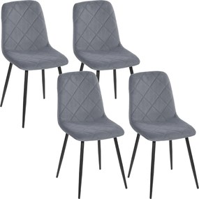 HOMCOM Krzesła jadalniane, zestaw 4 sztuk z oparciem, aksamitny styl, wyściełane krzesła z metalowymi nogami do stołu jadalnianego, szare