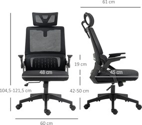 Vinsetto Fotel Biurowy Obrotowy Regulowany z Podparciem Głowy 58x61x119cm Czarny | Aosom PL
