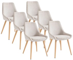 Zestaw 6 krzeseł tapicerowanych z drewnem bukowym - Beżowy - MASURIE