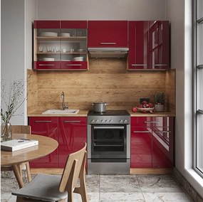 Aneks kuchenny bordeaux wysoki połysk/złoty dąb 200x60x81.6 fame-line