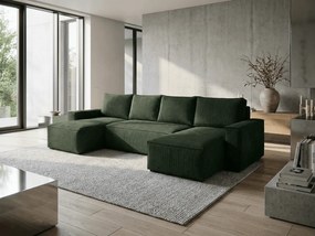 PROMOCJA Ciemnozielony zestaw wypoczynkowy w kształcie U SMART COSARO 295x140 cm II. gatunek