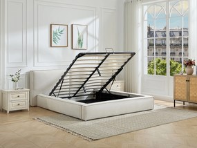 Łóżko ze skrzynią 160 x 200 cm - Tkanina - Beżowe + Materac - TAVESO