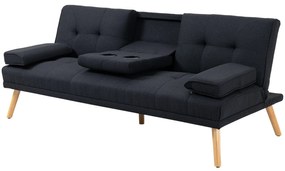 HOMCOM Sofa do spania, rozkładana z regulowanym oparciem, składany stolik, 181x77x78 cm, Szara/Drewno
