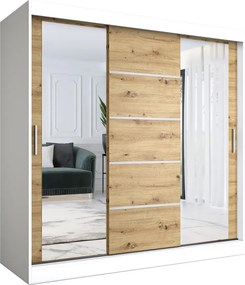 Szafa przesuwna z lustrami 200 cm biały + dąb artisan Z9-B74