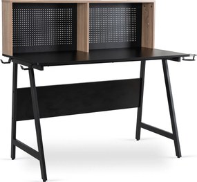 Biurko z nadstawką i tablicą perforowaną Ice 138,5 cm, czarny/dąb sonoma