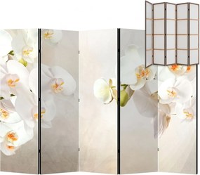 Parawan pokojowy 5-częściowy 225x172 Jednostronny dekoracyjny elegancki romantyczny Kremowy Białe Orchidee Spa
