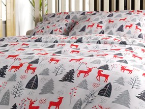 PrzytulneMieszkanie.pl PrzytulneMieszkanie.pl Flanelowa pościel RED DEERS AND TREES biała Rozmiar pościeli: 70 x 90 cm | 140 x 200 cm