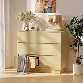 HOMCOM 100 cm Sideboard, kredens z 6 szufladami, komoda do kuchni, salonu, jadalni, drewno naturalne