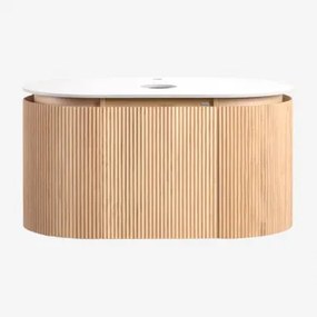 Zestaw Wiszących Mebli Łazienkowych Z Drewna Carsone Naturalna & Bez Jednostki Pomocniczej & Without Sink & Bezlusterkowiec & Bez Kranu - Sklum