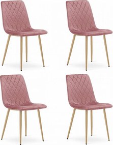 Krzesło Valora TURIN z różowym aksamitem i drewnianymi nogami do salonu x4