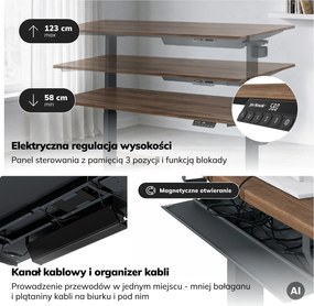 Biurko elektryczne z regulacją wysokości ergonomiczne antracytowe/orzech,1600x800 mm: ARIA