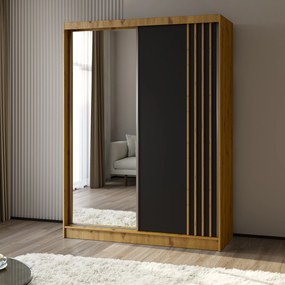 Szafa Przesuwna NELVIA 160 cm z Lustrem Szafa Dwudrzwiowa Dąb artisan