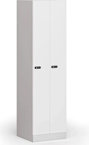 Szafka ubraniowa S1 wąska, 2-drzwiowa, 1850 x 500 x 500 mm, zamek mechaniczny z kodem, drzwi laminowane, biała