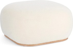 Pufa z białej tkaniny i drewniana podstawa - MIRIANA