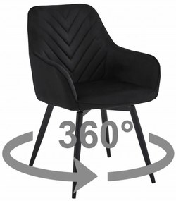 Obrotowy fotel jadalniany NANA360 VELVET, czarny