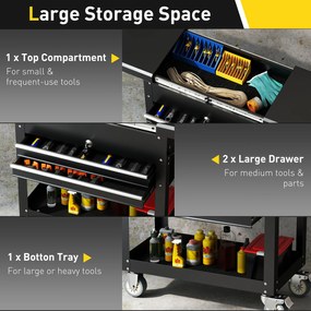 HOMCOM Mobilna szafka narzędziowa na kółkach, skrzynka narzędziowa z szufladami, blat roboczy, zamykana, z uchwytem, stal, czarny