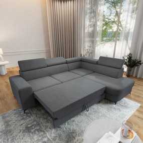 Masseno Narożnik ALVORO z funkcją spania i pojemnikiem na pościel Narozniki L, Rozkładana sofa - Szary, MATT VELVET 85
