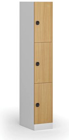 Szafka skrytkowa, 3 schowki, 1850 x 300 x 500 mm, demontaż, zamek kodowy, drzwi laminowane, buk
