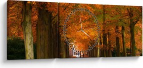 Obraz - Aleja drzew jesienią (z zegarem) (90x30 cm)