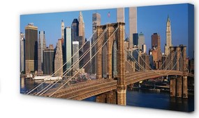 Obraz drukowany na płótnie Rzeka w Cieniu Wieżowców i Mostu