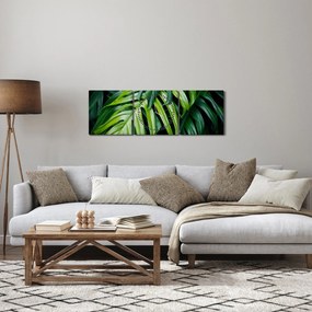 Obraz - Tropikalne liście (z zegarem) (90x30 cm)