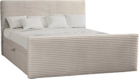 Łóżko kontynentalne z pojemnikiem i topperem TRENTO, pluszowy sztruks VELO, 120x200 cm, Ecru, H3-Bonell