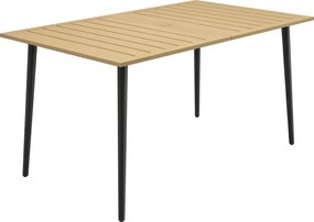 Outsunny Stół ogrodowy 150x90 cm, odporny na warunki atmosferyczne stół balkonowy ze stali, stół z otworem na parasol, brązowy | Aosom PL