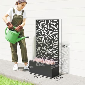 Outsunny podwyższona donica z panelem osłonowym, kratka do pnączy, metal, 61 x 23 x 113 cm, czarny | Aosom PL