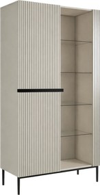 Witryna Nicole 100 cm z ryflowanym frontem - kaszmir / czarne nóżki