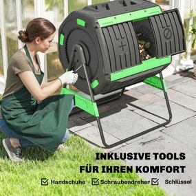 Outsunny Pojemnik na kompost, 200L kompostownik z podwójną komorą i regulowanymi otworami wentylacyjnymi, wolny od BPA, zielony | Aosom PL