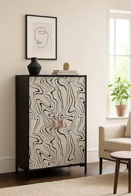 Komoda z MDF z 2 dekoracyjnymi drzwiami z motywem falistych czarnych linii