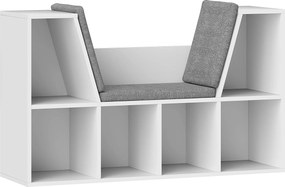 HOMCOM Regał na Książki z Miejscem do Siedzenia, 6 Półek, Tapicerowany, 105 x 30 x 63 cm, Biały