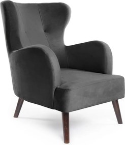 Ciemnoszary aksamitny fotel typu uszak Noemye – Bonami Selection