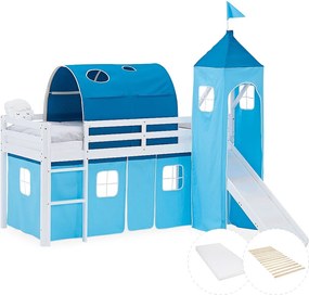 Łóżko piętrowe dla dzieci 90x200 cm Białe Niebieskie