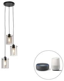 Inteligentna lampa wisząca czarna z przydymionym szkłem, w tym 3 lampy Wi-Fi ST64 - DomeDesignerski Oswietlenie wewnetrzne