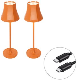 Zestaw 2 lamp stołowych w stylu retro pomarańczowych ładowanych z gniazda USB IP44 - Granny