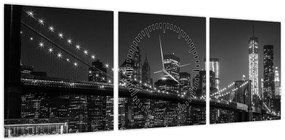 Obraz mostu Brooklyn Bridge w Nowym Jorku (z zegarem) (90x30 cm)