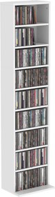 HOMCOM Regał na płyty CD/DVD, 9 poziomów, wąski regał stojący z 6 regulowanymi półkami, dla 260 płyt CD, Biały | Aosom PL