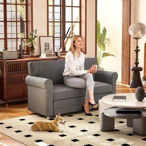 HOMCOM Sofa 2-osobowa, Kompaktowa Sofa do Salonu, Materiał imitujący len, Miękkie Poduszki, Rama Stalowa, Ciemnoszary