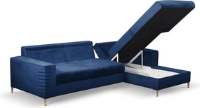 Masseno Narożnik GRIFO z funkcją spania i pojemnikiem na pościel Narozniki L, Rozkładana sofa - Niebieski, VELLUTO NAVY 25