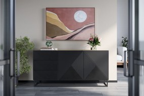 Komoda Asha 167 cm dwudrzwiowa z szufladami - artisan / czarny mat / czarny stelaż