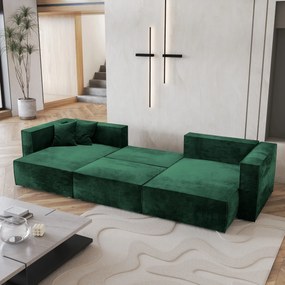 Masseno Narożnik SARMO z funkcją spania i pojemnikiem na pościel Narozniki U, Rozkładana sofa - Butelkowa zieleń, MONOLITH 37