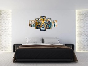Obraz - Abstrakcyjny obraz olejny z lwem (125x70 cm)
