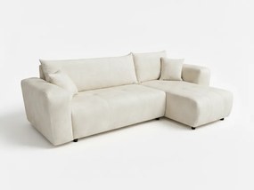 PROMOCJA Kremowa rozkładana narożna sofa SORELA, obustronna + 2 poduszki gratis II. jakość