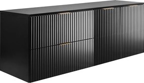 Zestaw łazienkowy: szafka z szufladami i szafka z drzwiami 57×46×160 cm, kolor: czarny / blat czarny, uchwyt złoty